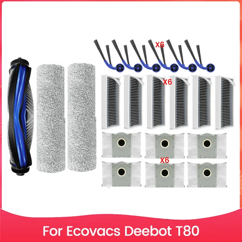 B90B-21PCS Roller Side Brush Hepa Filter Dust Bag Replacement Forecovacs Deebot T80 Vacuum Cleaner Spare Parts