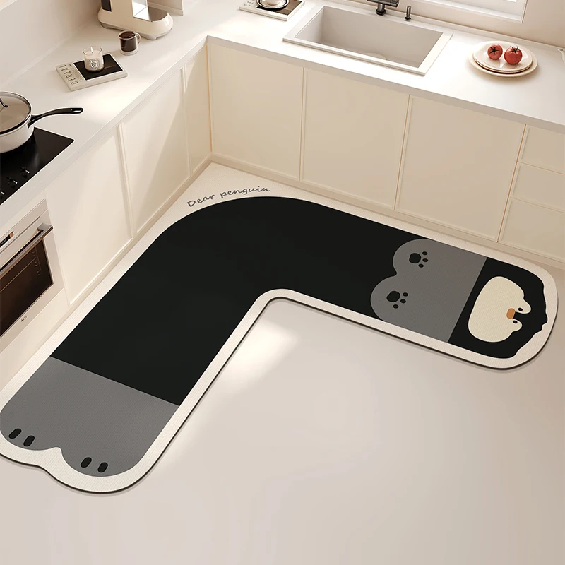 L-shaped Kitchen Carpet Cute Cartoon Diatom Mud Floor Mat Creative Water-absorbing Corner Bathroom Mats Non-slip Washable Rug IG