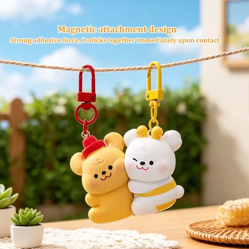 2 Pcs Set Trendy Resin Magnetic Puppy Keychain Hanging Keys Pendant Dogs Keychain Portable Cartoon Backpack Charm Gifts