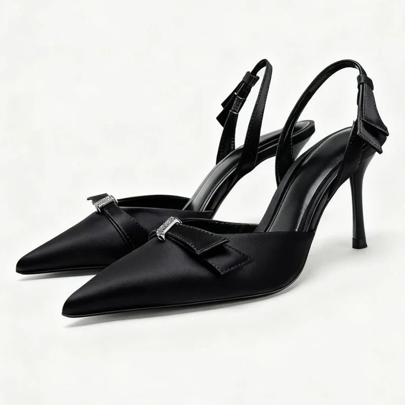 أنيقة عالية الكعب للنساء Bowknot مزين مثير أشار تو عارية الذراعين كعب صندل فاخر فستان الحفلات مضخات Zapatos De Mujer #2