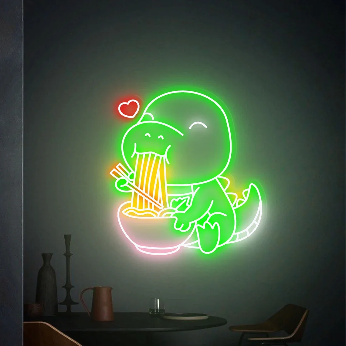 Cute Dragon Ramen Neon Sign Ramen Japanese Noodles LED Neon Sign Custom Anime Neon Wall Decor Kitchen Restaurant Decor