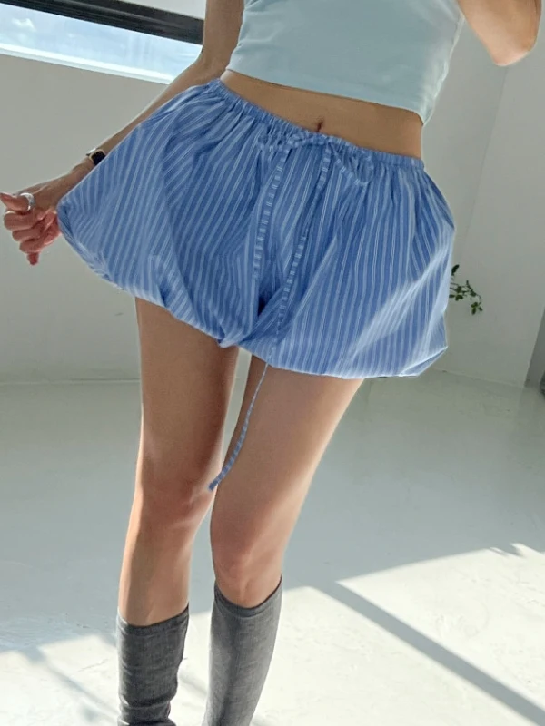 

Fashionable Striped Casual Pants Women's Small Size Design Elastic Waist Drawstring Lantern Pants Shorts Korean Style High Waist