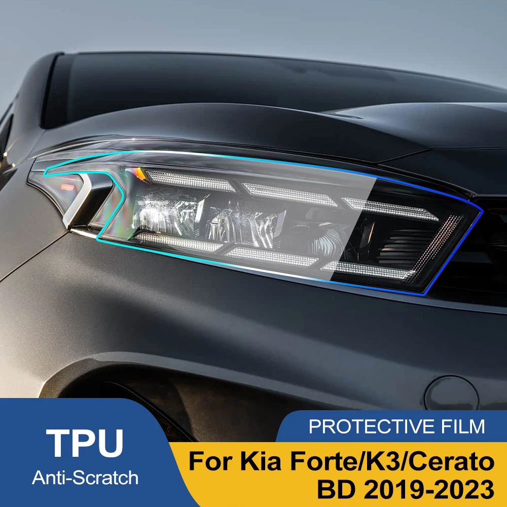 For Kia Forte/K3/Cerato BD 2019-2023 Smoke Black High-Gloss TPU Headlight PPF Film Pre-Cut Anti-Scratch Protective Vinyl Film