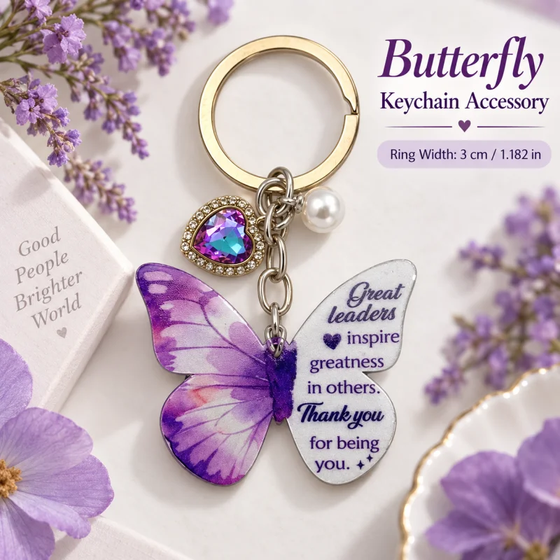 Great Leaders Purple Butterfly Keychain Heart Pearl Leader Appreciation Gift