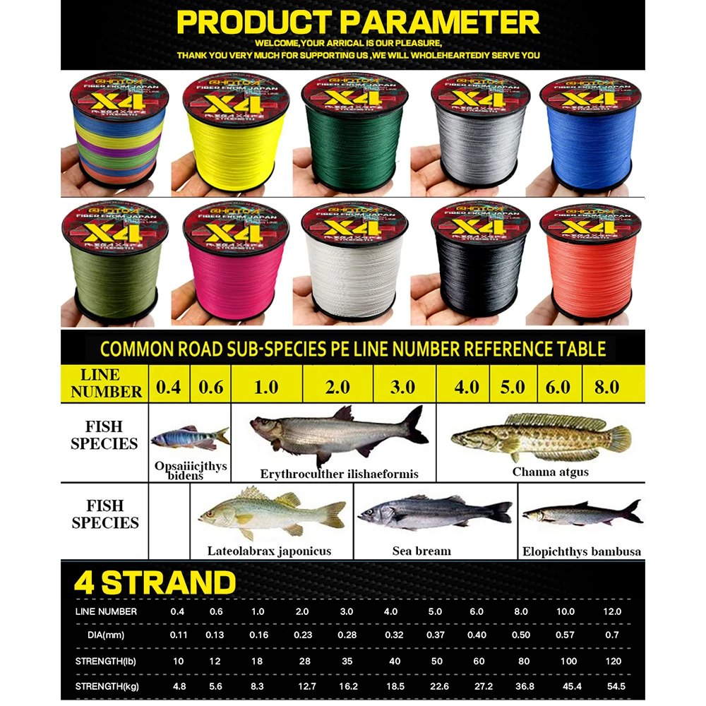 X4 PE 1000M Braided Fishing Line Multi-color Flying Carp Spinning Lines High Density LBS: 10 12 18 28 35 40 50 60 80 100 120