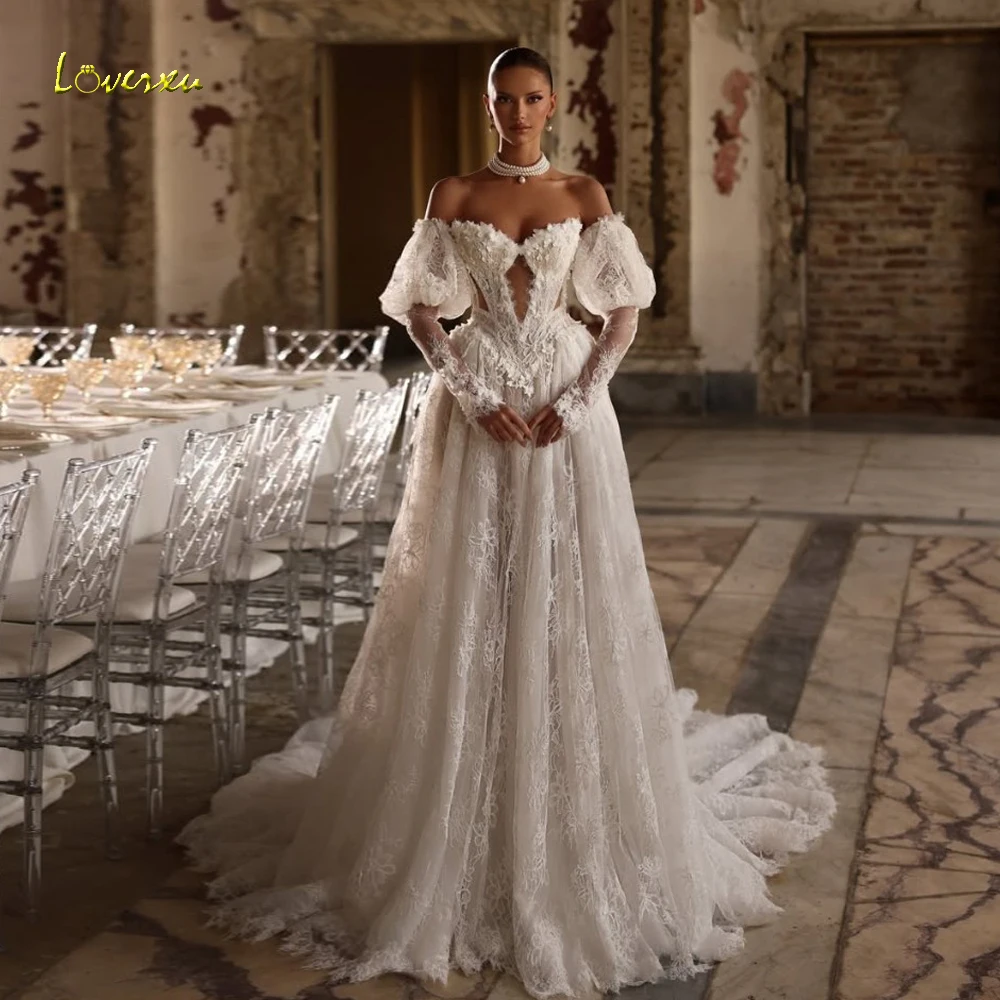Loverxu A-Line Vintage Wedding Dresses Sweetheart Off The Shoulder Vestido De Novia Lace Embroidery Chic Custom Made Bridal Gown