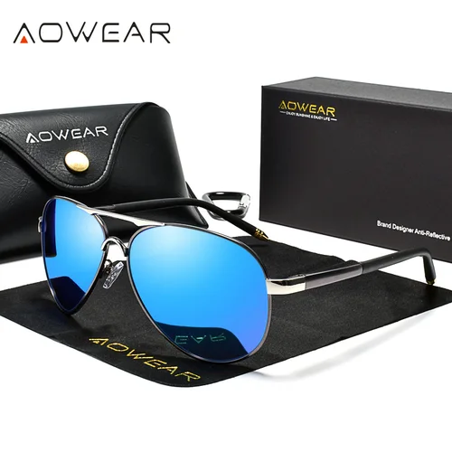 AOWEAR Gafas De Sol polarizadas De aviación para hombre, Gafas De Sol con espejo para conducir, Gafas De Sol clásicas De diseño De marca para hombre, Gafas De Sol