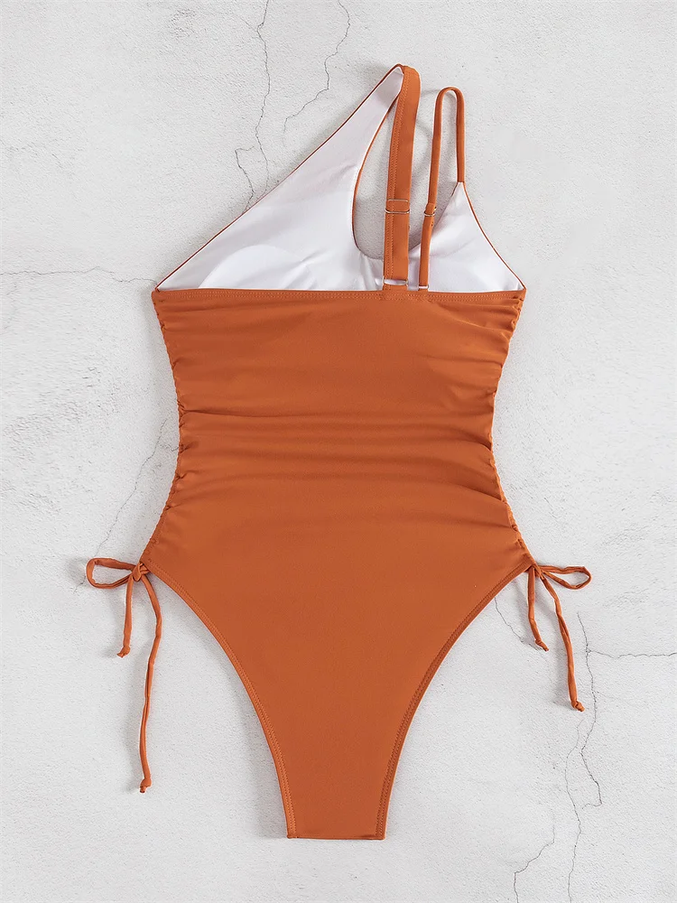 Bañador de una pieza para mujer, traje de baño de un hombro, Monokini Sexy liso, ropa de playa de verano, novedad de 2024