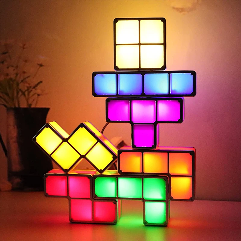 Children'S Night Light Stackable Led With 7 Colors 3d Puzzle Night Light Induction Interlocking Desk Light Diy For Bedroom Us/Eu