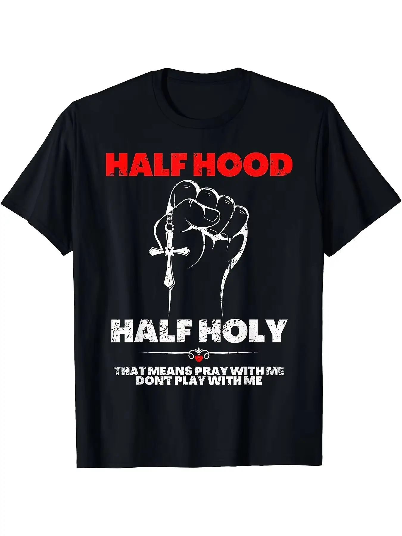 

Мужская футболка из чистого хлопка, полукепка, полуправая молитва со мной, не играет со мной, футболка y2k, повседневная футболка с круглым вырезом и короткими рукавами, унисекс