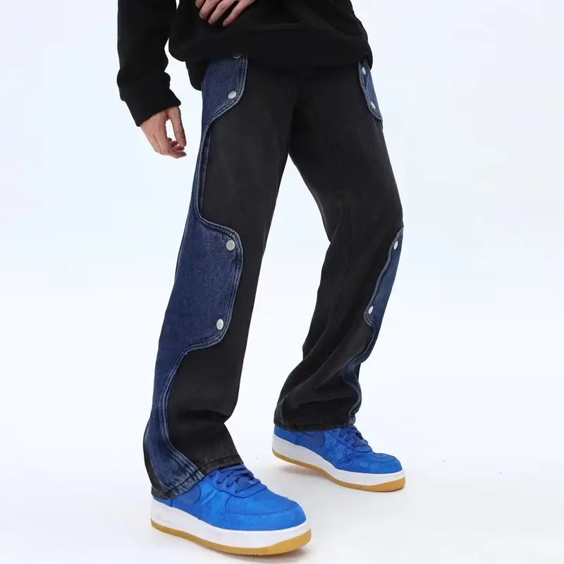 

2023 Ropa Y2K Fashion Irregular PatchWork Baggy Stacked Jeans Pants For Men Clothing Straight Korean Casual Women Denim Trousers