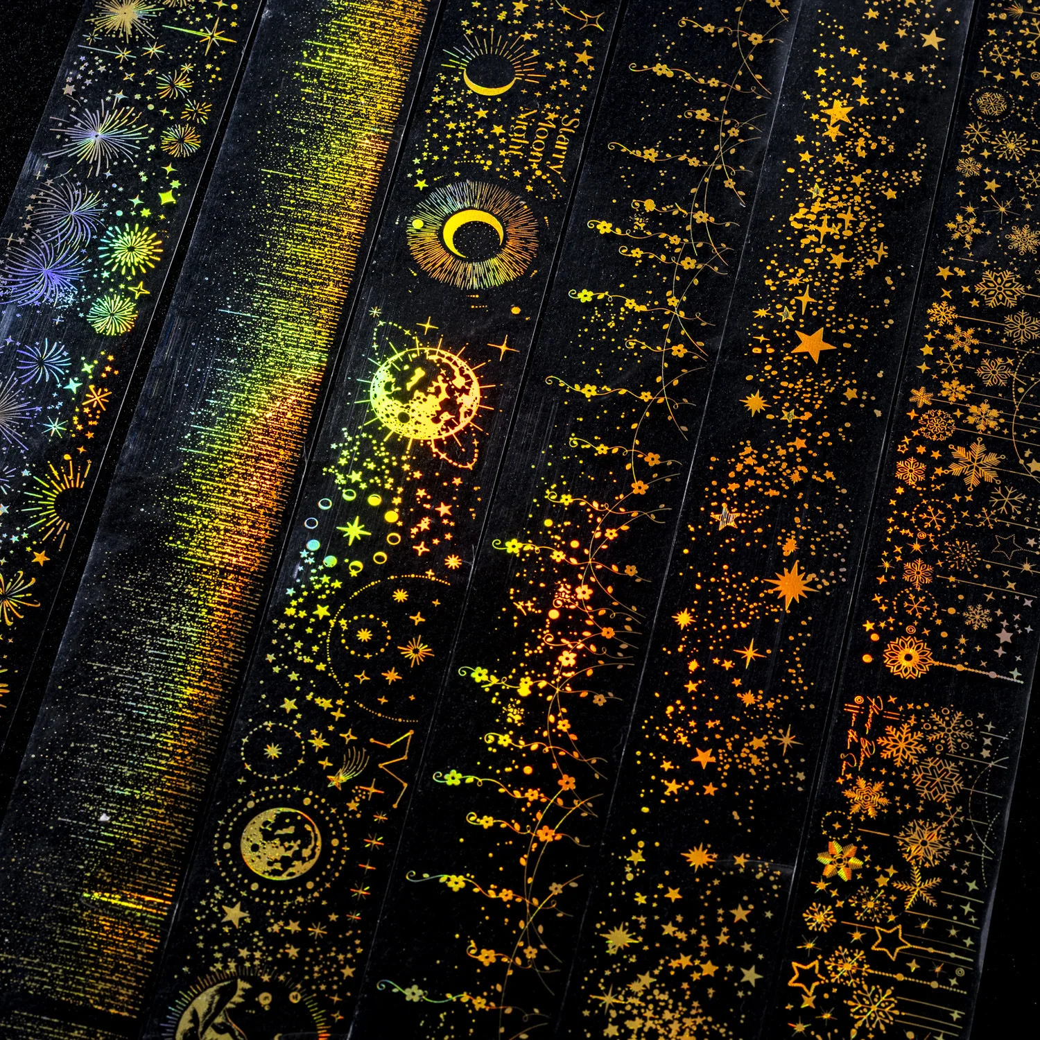 Gold Foil Holographic Star PET Tape Set Firework Snowflake Meteor Design Washi Tape For Journal Scrapbooking DIY Crafts