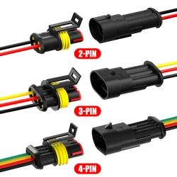 PSEQT 10 sets AMP 2P 3P 4P Waterproof Electrical Auto Connector Male Female Plug with Wire Cable harness for Car Motorcycle