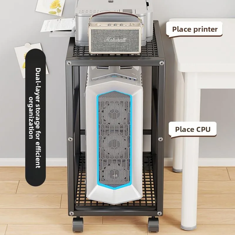 Desktop Computer Tower Rack Office Desk Side Mobile Case Placement Cabinet Home Multi-layer Copier Support Frame