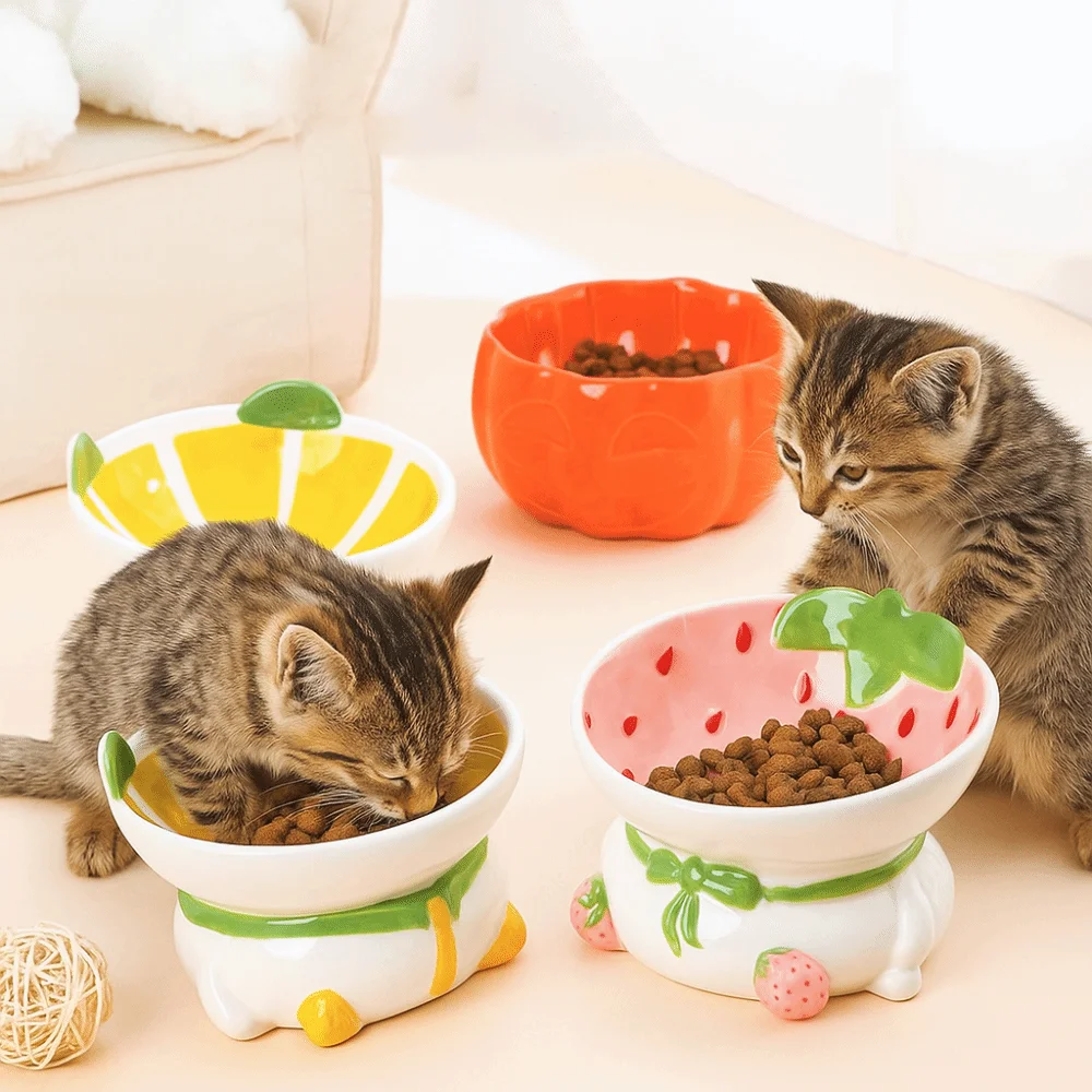 

Ceramic Fruit Shaped Cat Bowl Cute Anti Tipping Dog Food Feeding Basin Cartoon Non-slip Pet High Foot Bowl Water Container
