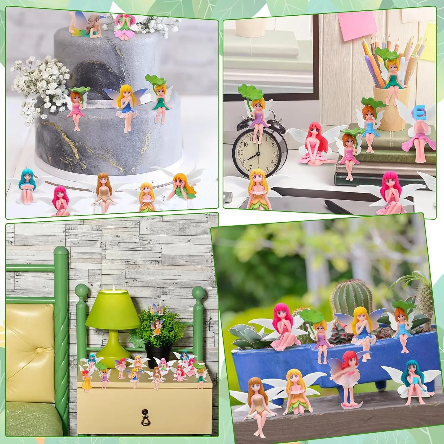 4 Stück Miniatur-Feenfiguren, handbemalte kleine Blumenfeen mit Flügeln für Gartendekoration, Tortendekoration & Landschaftsgestaltung – Detail 2