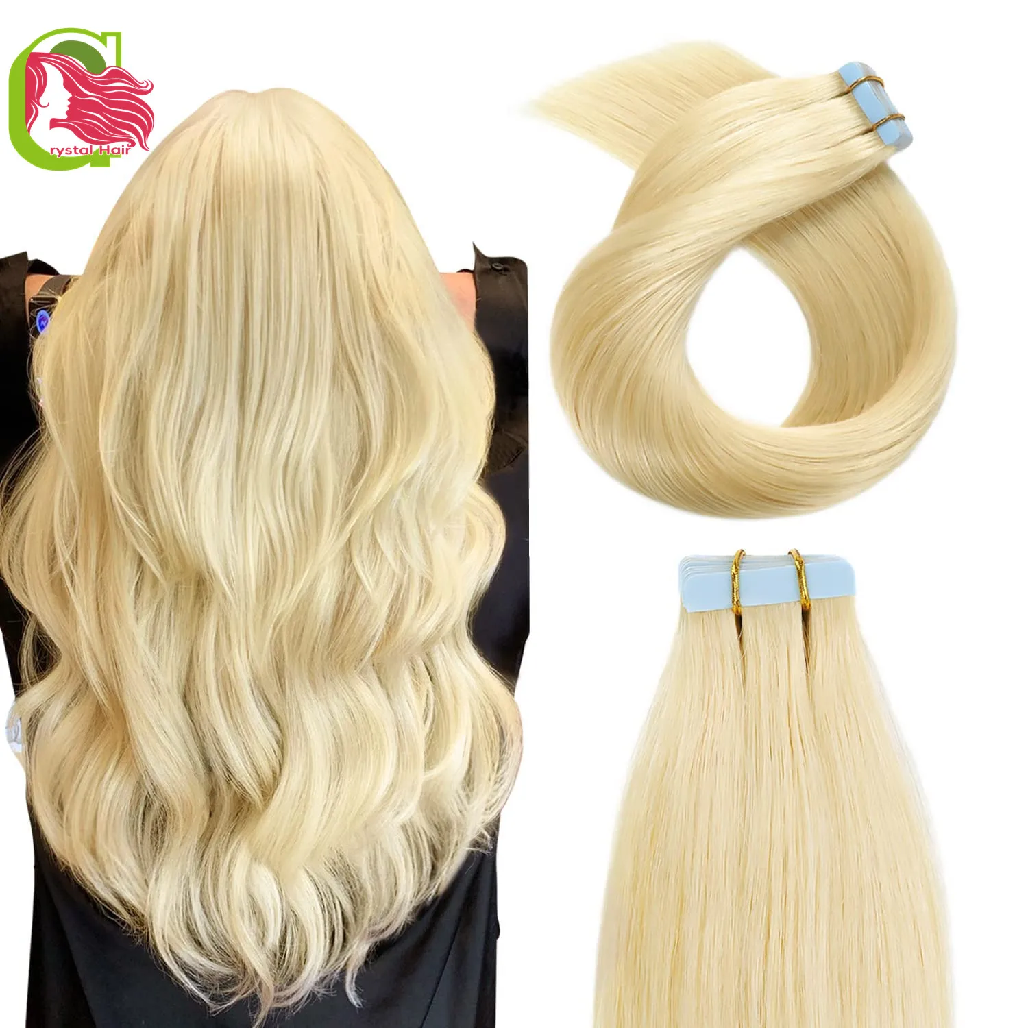 

Tape In Hair Extensions Human Hair Real Natural Hair European Straight Blonde Skin Weft Adhesives Remy Hair Extension