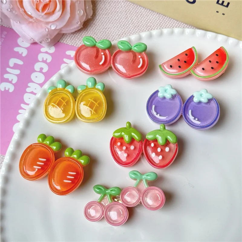 4 Stück/Set Mädchen Haaraccessoires Creme-Farbene Mattierte Eis-Transparente Frucht-Haarspangen Imitierte Frucht-Haarnadeln Pfirsich-Erdbeer-Kopfschmuck – Detail 5