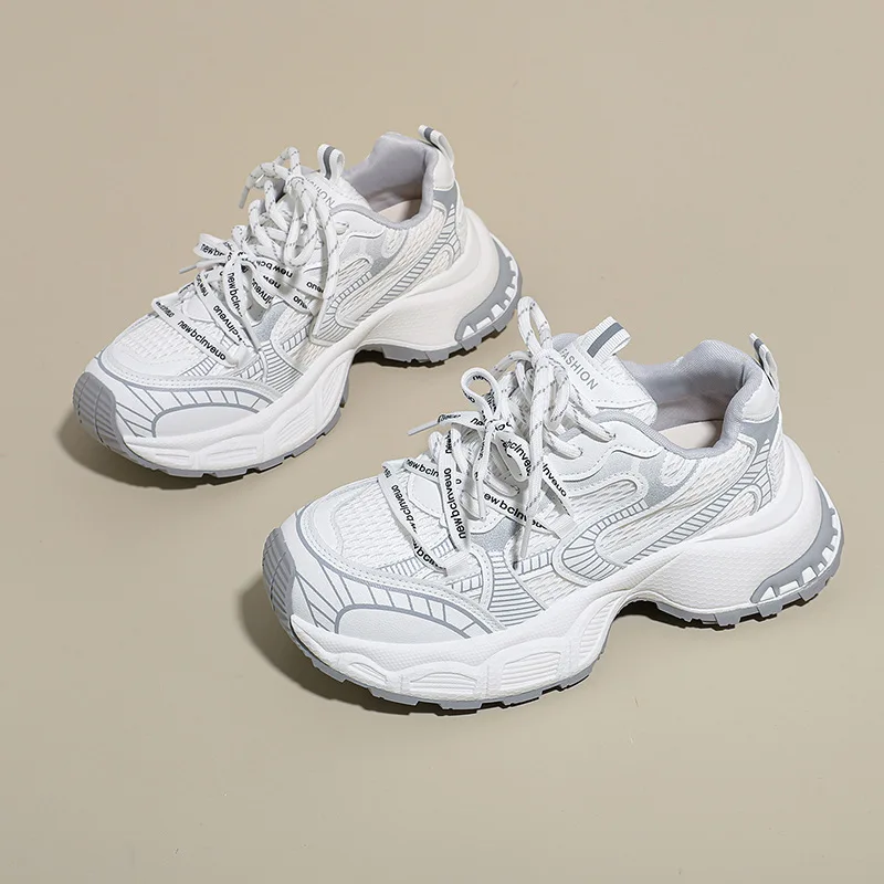 Women's Summer Dad Shoes 2026 Sports Leisure Thick Sole Raised Mesh Breathable Running Shoes