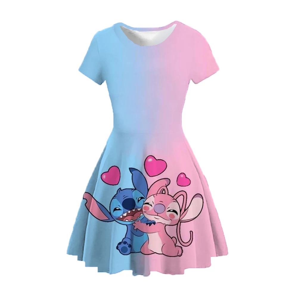 Stitch Cute Cartoon Print Funny Childish Girl Round Neck Short Sleeve Sweet Cute Gentle First Love Children's Clothing