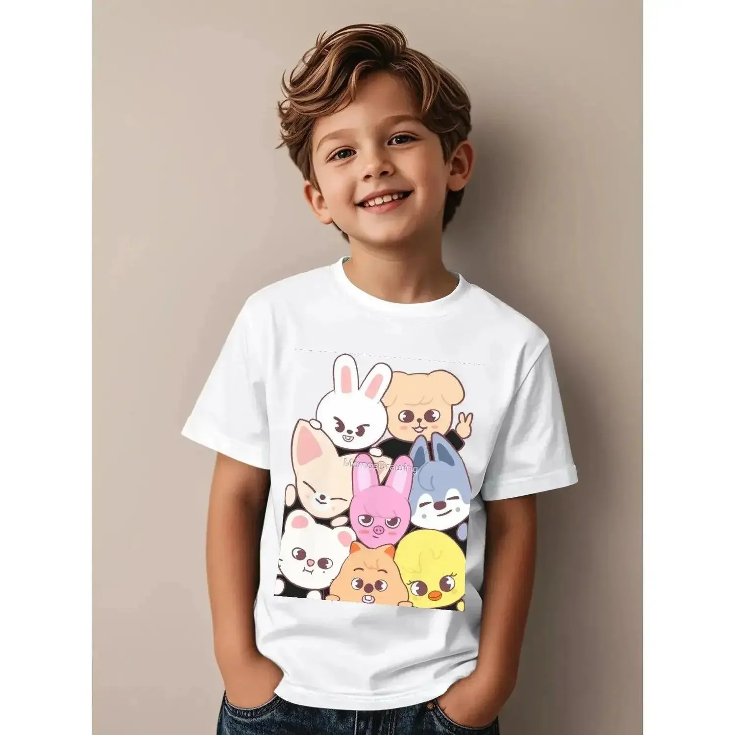 Boys' Pure Cotton Short Sleeve Elastic Crew Tees, SKZ-Style Inspired Novelty Aesthetic Graphic Casual Streetwear Tops for Kids' Sports & Outdoor Wear