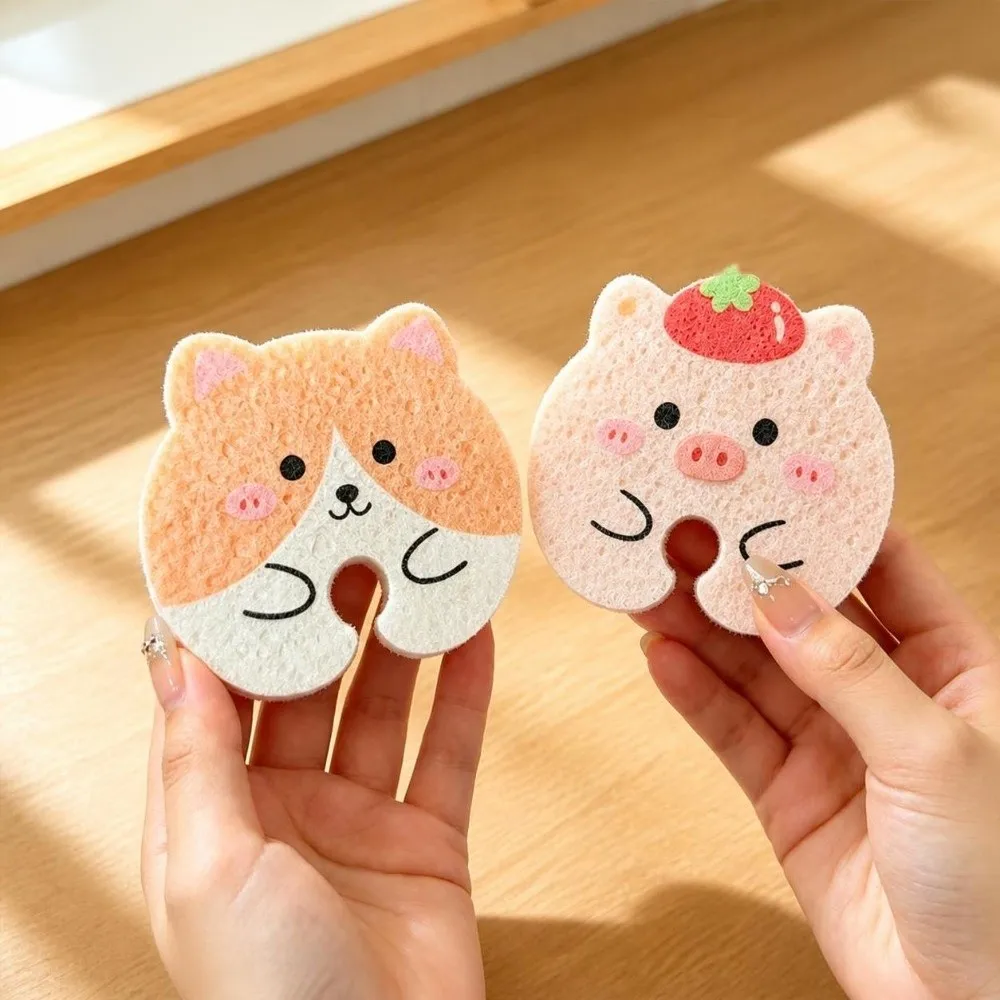 Practical Cartoon U-Shaped Groove Sponge Absorbent Quick-dry Kitchen Scrub Sponge Soft Wood-pulp Dish Washing Sponge Cookware