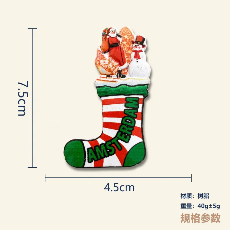 Dutch travel souvenirs, Amsterdam stockings, snowman refrigerator magnets, home decorations, gifts