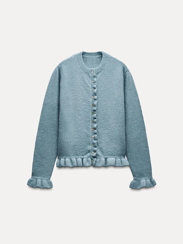 

Spring New Arrival Women's Long Sve round Ne Knitted Jaet Slim Fit Commute Sle Color Faion Ladies irt