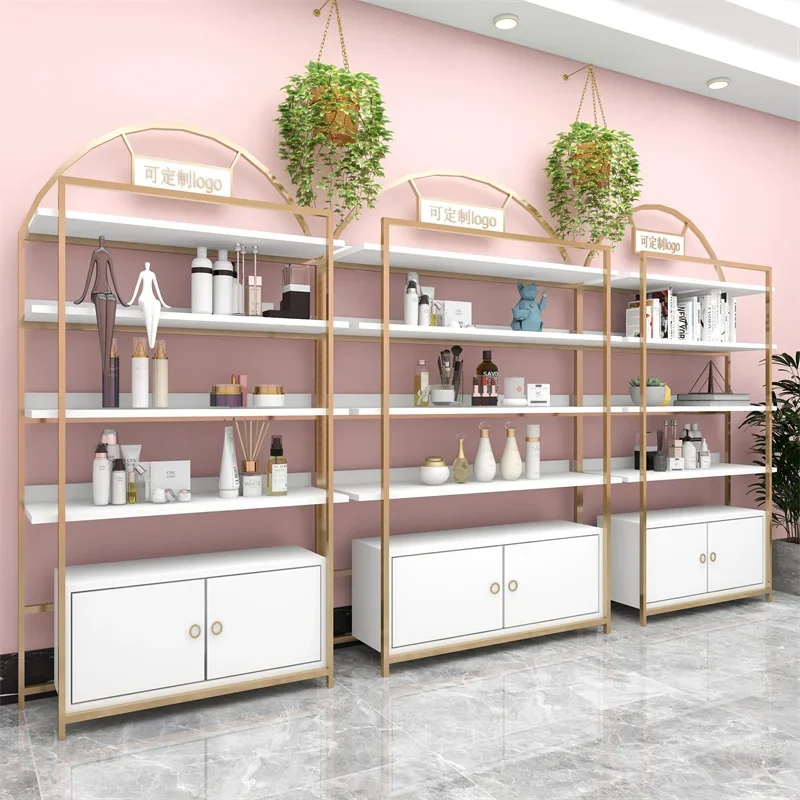 Cosmetics Display Cabinet Beauty Salon Shelf Product Display Cabinet Light Luxury Nail Salon Shelf