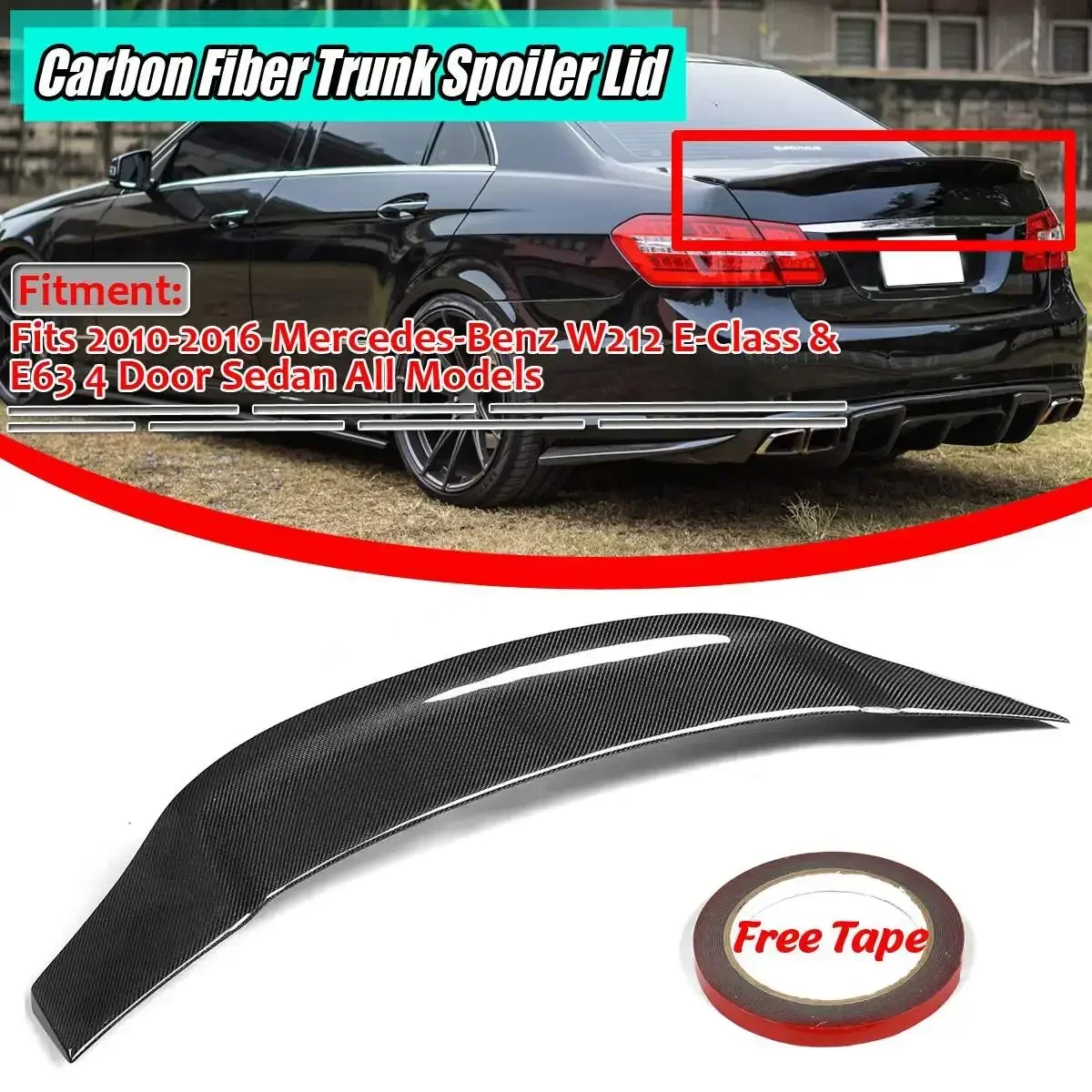 W212 Real Carbon Fiber Car Raer Trunk Wing Big Lid For Mercedes For Benz W212 E300 E350 E550 E63 For AMG 2010-2016 Body Kit