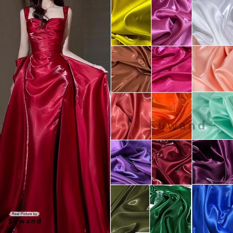 

New Color Luxury Glossy Liquid Satin Fabric Shiny Water Gloss Satin for Wedding Dress Suit Clothing Designer DIY Material