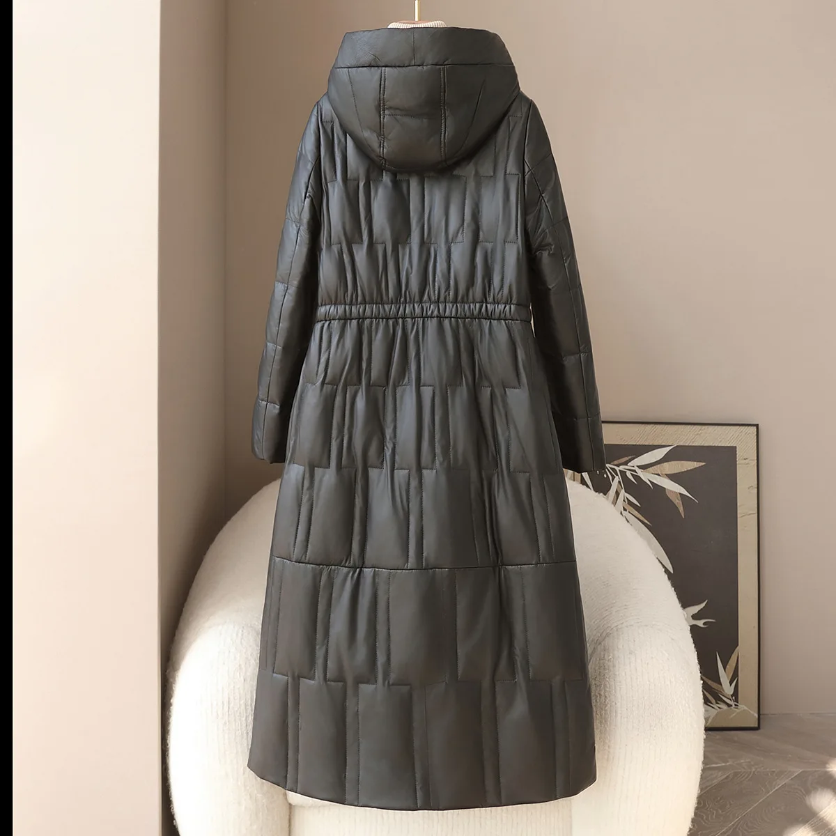 100% pele de carneiro com capuz ganso para baixo parka 2025 moda feminina temperamento quente casaco de couro genuíno