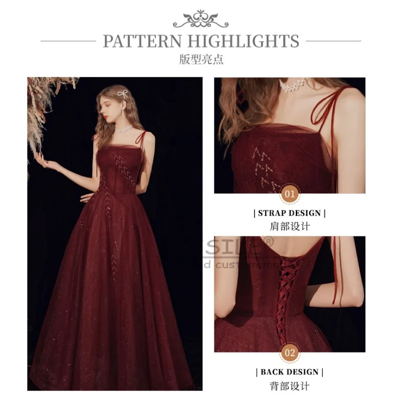 GIYSILE Abito da sera rosso vino 2025 New Fairy Paillettes Tube Top senza maniche Primavera Matrimonio Temperamento Atmosfera semplice Slim