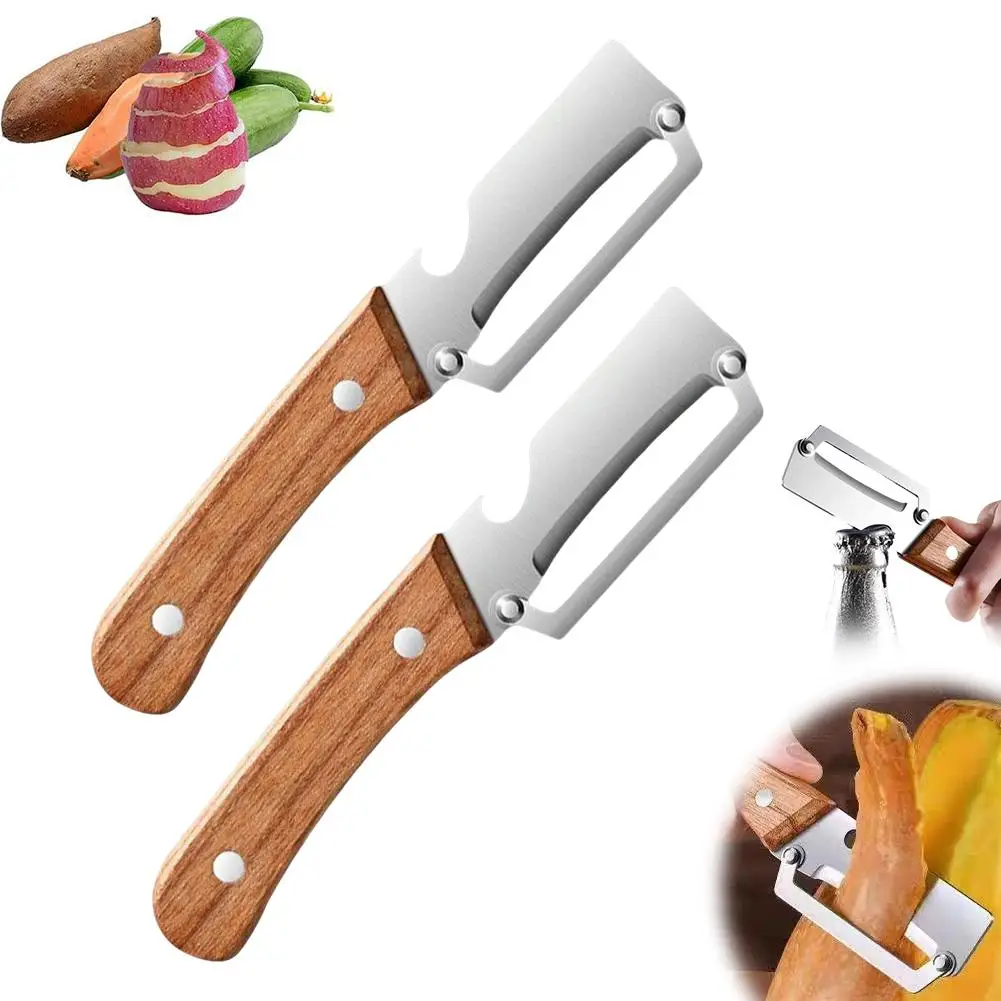 1/2/3pcs Stainless steel peeler with wooden handle for peeling and slicing fruits and vegetables | Durable and smooth operation