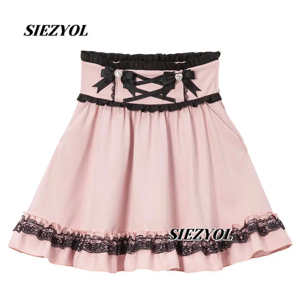 New Arrival Japanese Style Sweet Girls Short Skirt Lolita Lace Edge Cute Fungus Edge Strap Bow A- Line Mini Skirts for Women
