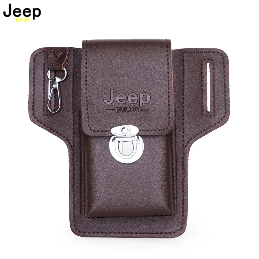 JEEP BULUO Men Phone Case Cover Holster Cross Through Belt Waist Bag Wallet Purse Leather Vintage Travel Hiking