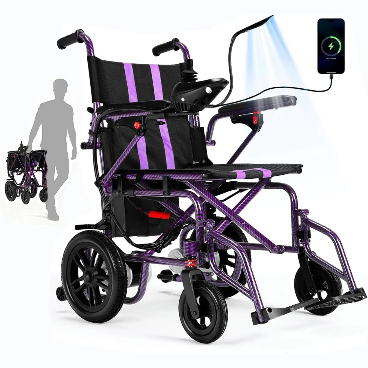 Electric Wheelchairs for Adults，Lightweight Foldable Wheelchair 15 Miles Long Travel Range, 360° Joystick Control, Customized