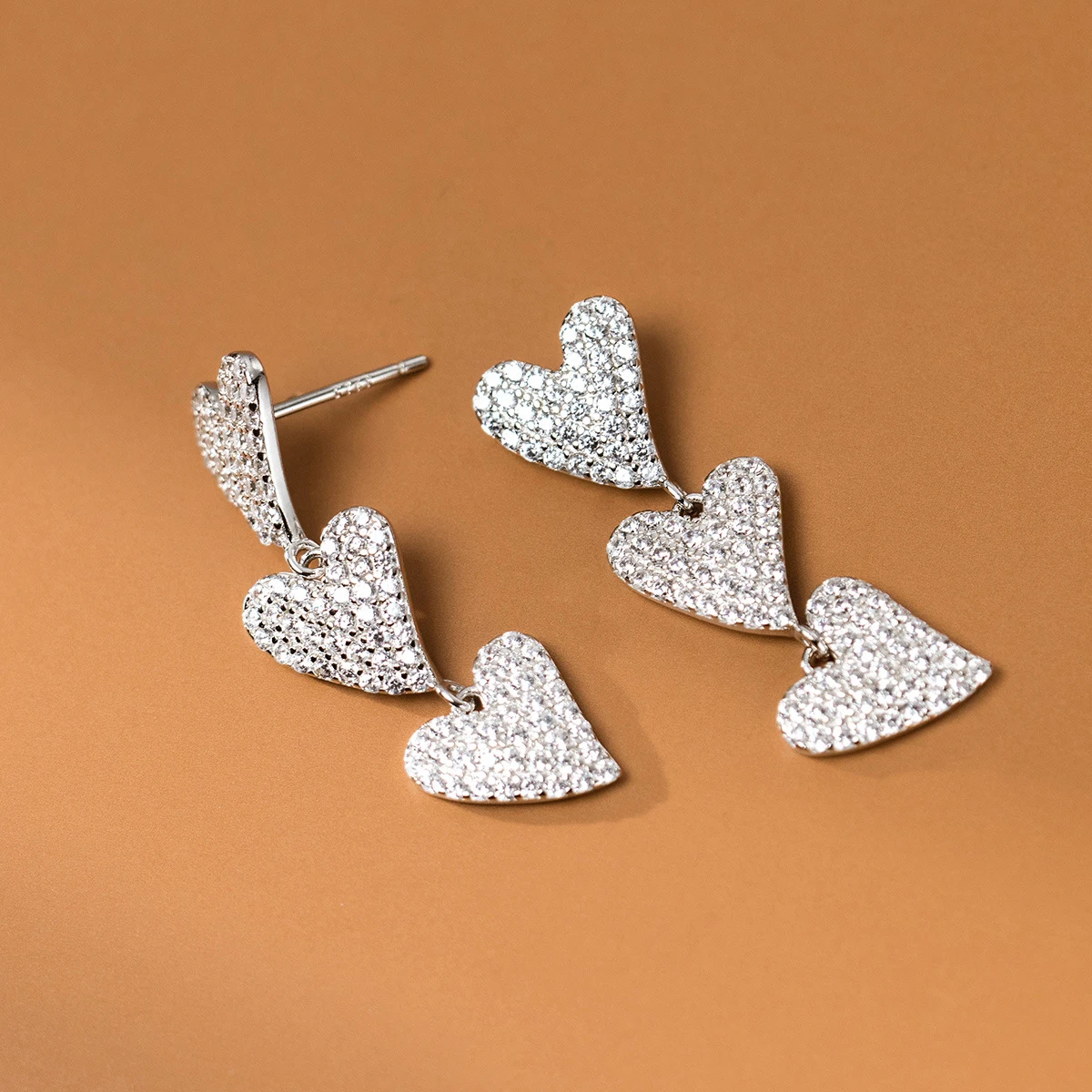MODIAN 925 Sterling Silver Heart To Hearts Dangle Earrings Sparkling Clear CZ Trendy Drop Earrings For Women Fine Jewelry Gifts