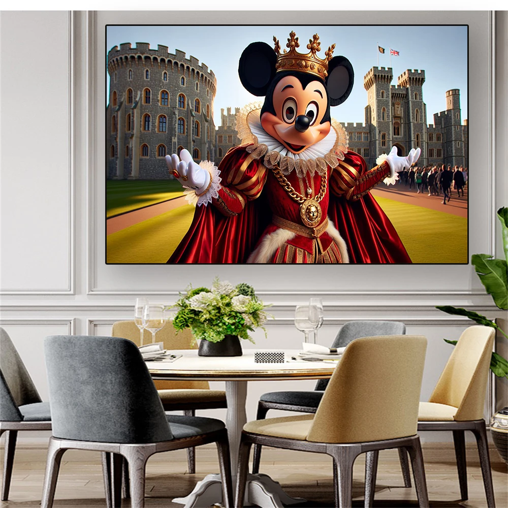 

Disney Cartoon Characters Mickey King Castle Scepter Colorful Wall Art Canvas Poster Decoration Living Room Bedroom Decor Gifts