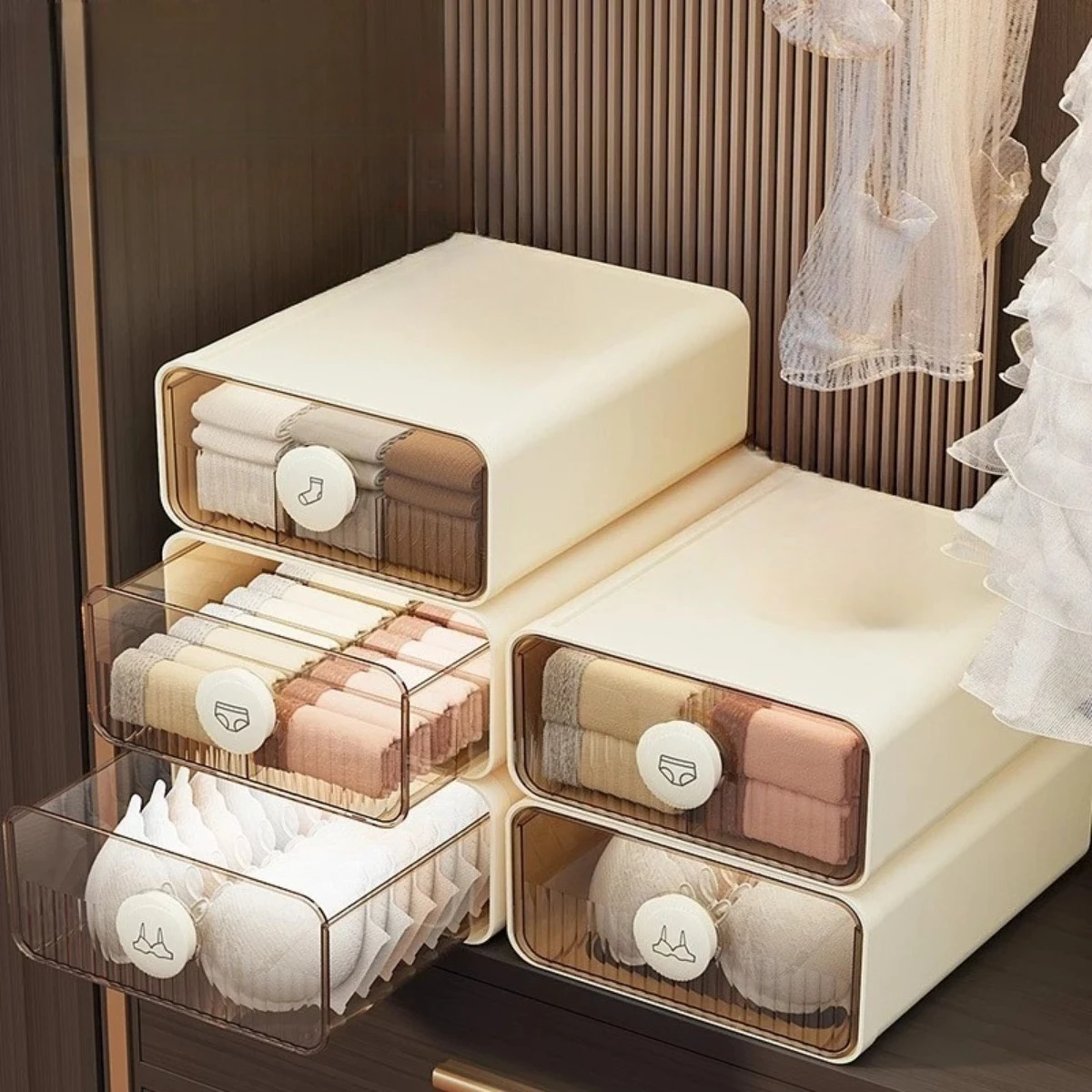 

Drawer Organizer Storage Box Transparent Stackable Closet Organizer Bins Divided Socks Underwear Lingerie Storage Container