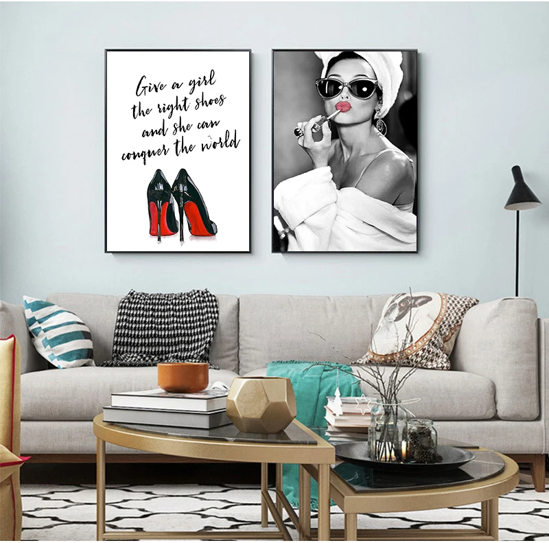 Classic Audrey Hepburn Potrait Make Up Modern Posters Prints Canvas Painting Wall Art High Helels Picture For Bedroom Home Decor