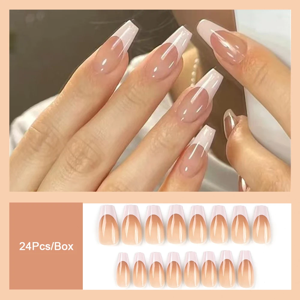 French Fashion Simple Manicure Ballerina False Nails Press on Nails Gentle White Fringe Fake Nail Tips with Designs