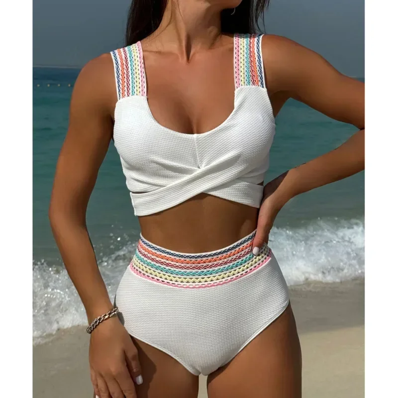 جديد مثير البيكينيات 2025 ملابس السباحة النسائية رفع الإناث ملابس سباحة حريمي الشاطئ لباس سباحة عالية الخصر مجموعة البكيني بركة الاستحمام