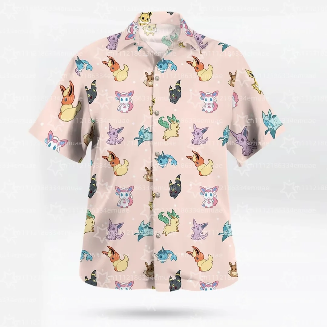 2026 All Eevee Evolutions_ Camisa havaiana masculina Pokémon unissex, camiseta masculina para esportes de verão e lazer, roupas infantis, camiseta Y2k feminina