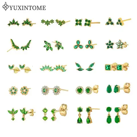 Boucles d'oreilles en argent Sterling 925, aiguille en Zircon vert, petites clous exquis, rétro géométrique/goutte d'eau, bijoux à la mode