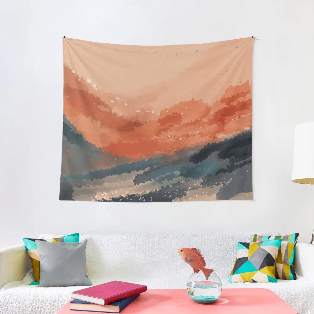 

Abstract Landscape Art in Orange, Blue and Beige Tapestry Bedroom Deco Aesthetics For Room Tapestry