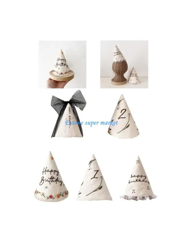 090B Comfortable Baby Birthday Hat Embroidered Birthday Hat Mesh Hair Accessory for Toddlers Kids Birthday Party Supplies
