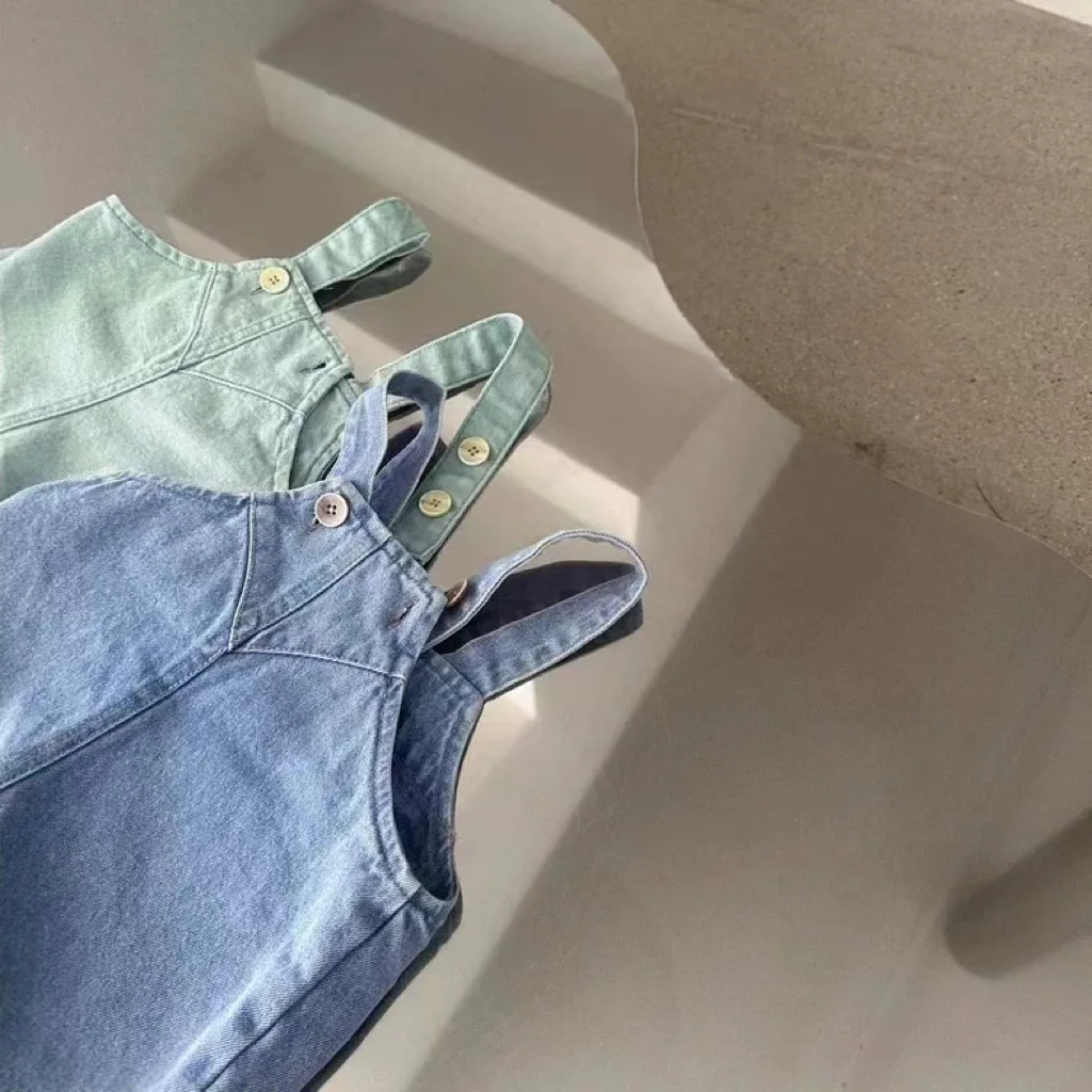 2024 Summer New Baby Denim Strap Shorts Infant Boy Girl Fashion Versatile Overalls Toddler Casual Pants Baby Sleeveless Jumpsuit