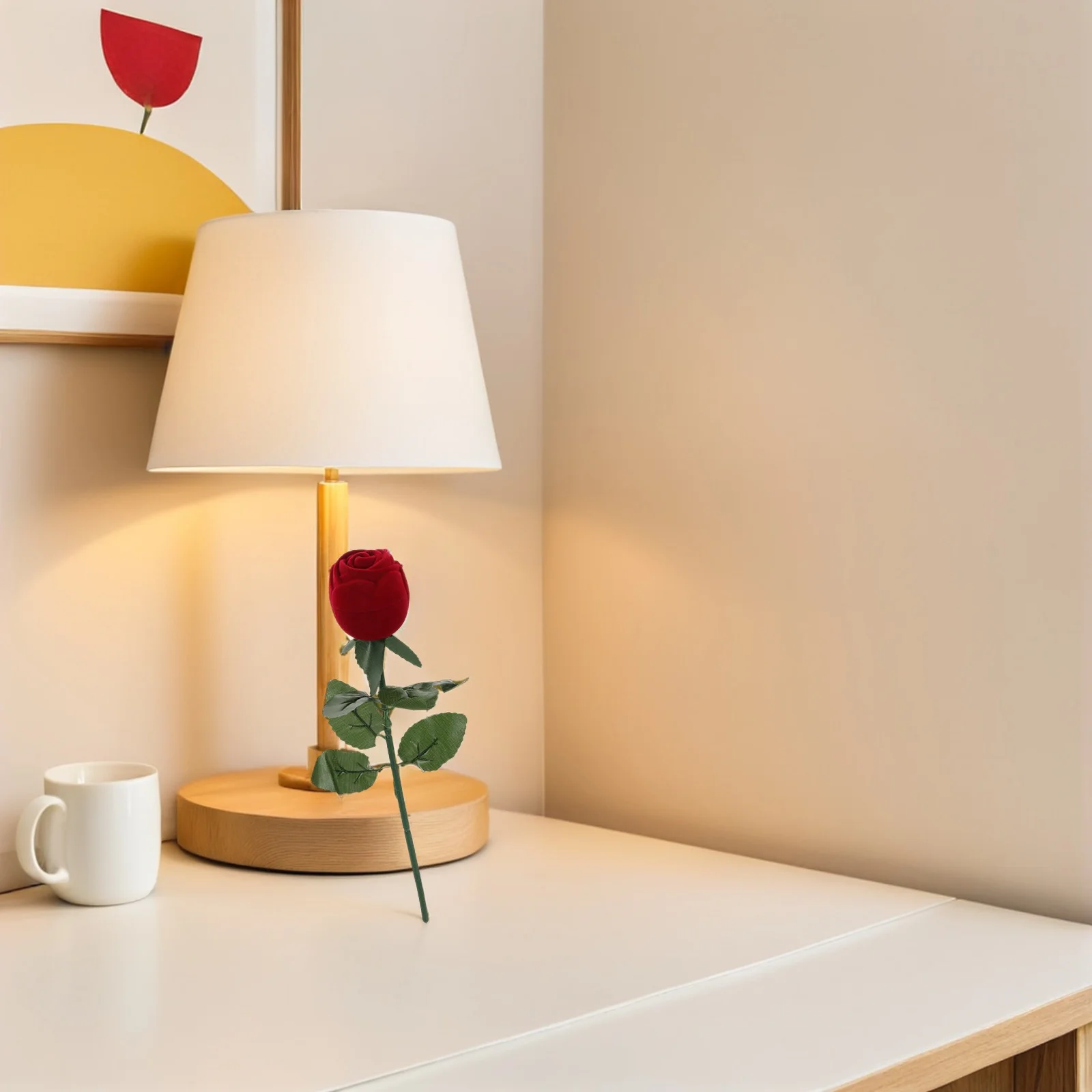 

Flocked Rose Jewelry Box Red Rose Ring Holder Case Romantic Proposal Wedding Anniversary Gift for Her Engagement Presentation