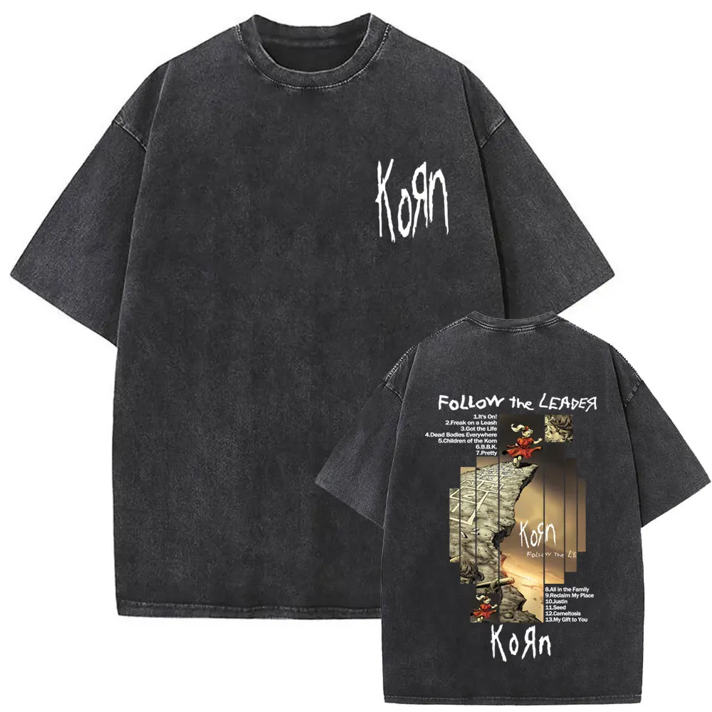 

Washed Vintage Rock Band Korn Follow The Leader Album Graphic T-shirt Men Women Retro Gothic Alternative Metal Oversized T Shirt